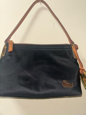Dooney & Bourke Black Nylon Shoulder Wristlet with Brown Leather Trim